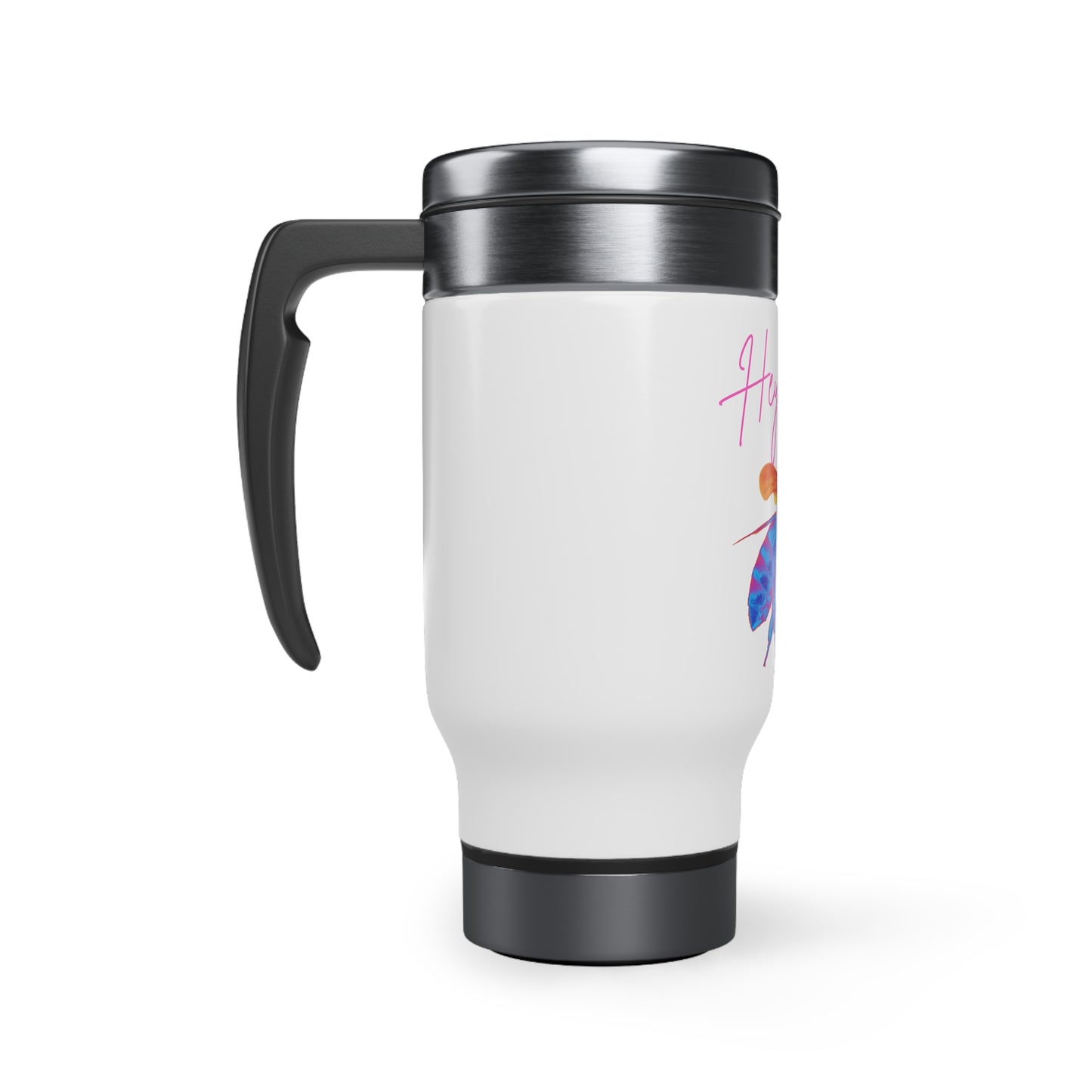Hey Just Bee (Neon)-Stainless Steel Travel Mug with Handle, 14oz