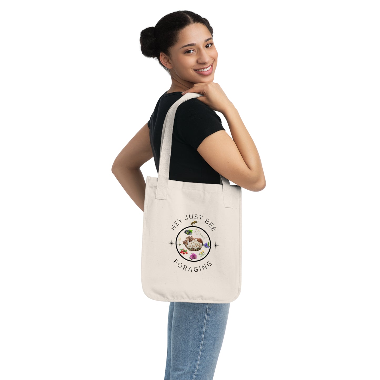 Hey Just Bee Foraging Organic Canvas Tote Bag