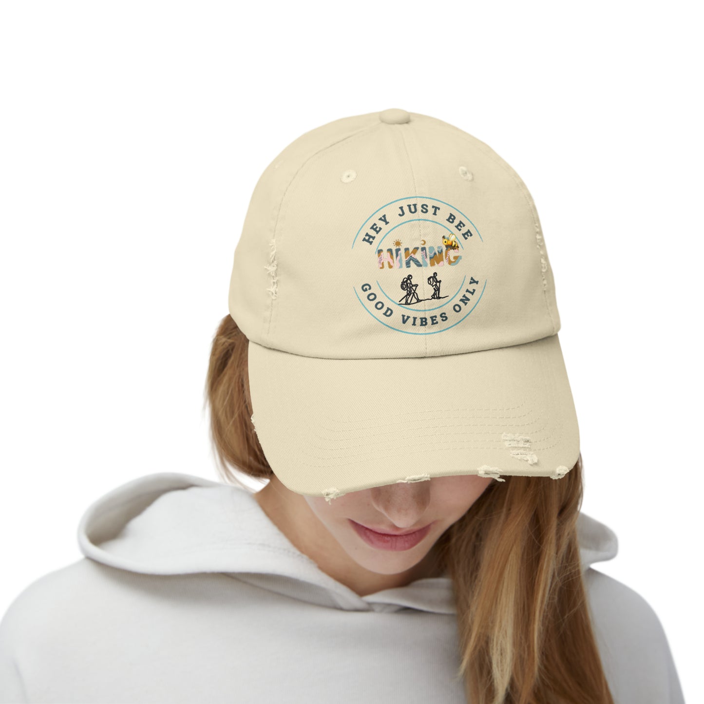 Hey Just Bee Hiking Unisex Distressed Cap