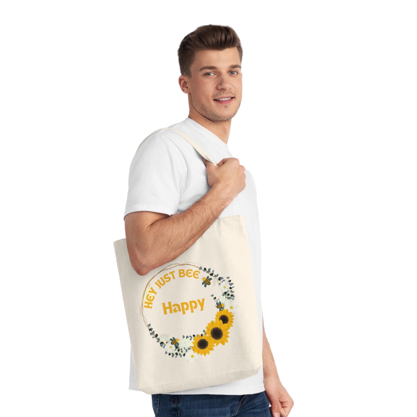 Hey Just Bee Happy Eco-Friendly Woven Tote Bag
