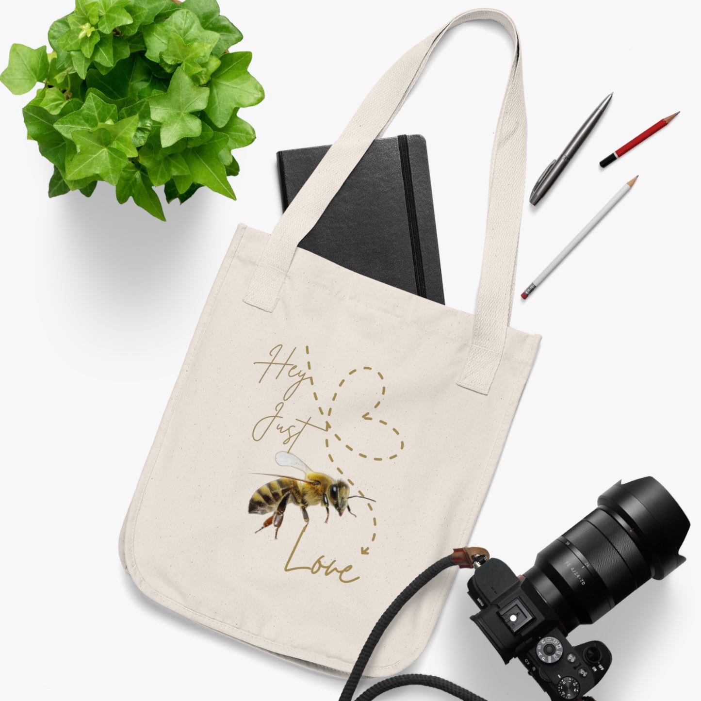 Hey Just Bee Love Eco-Friendly Organic Canvas Love Tote Bag