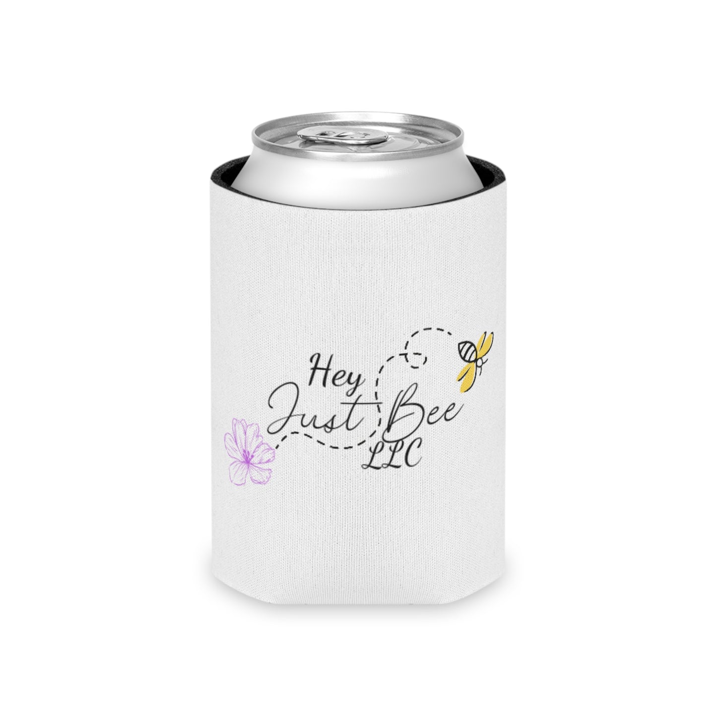 Hey Just Bee Logo Can Cooler- white