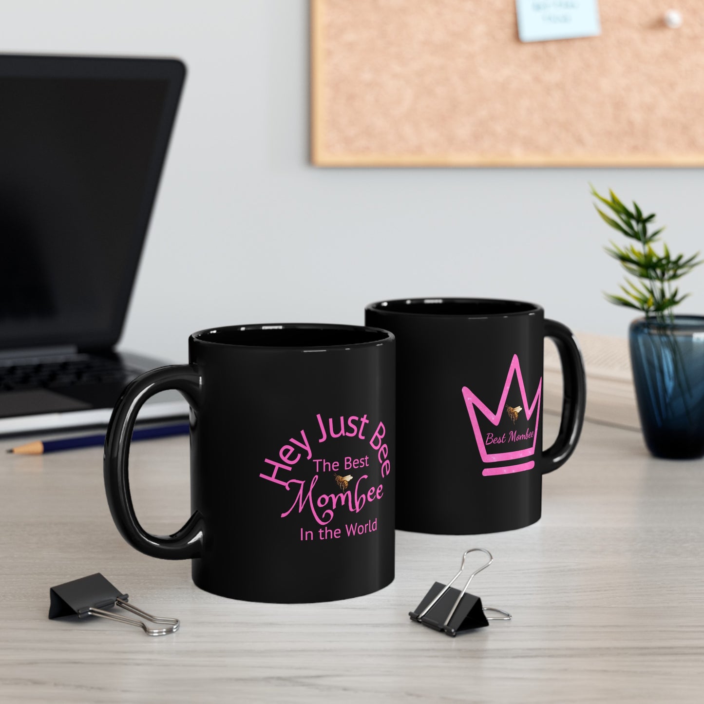 Best Mombee Black Mug (Pink)