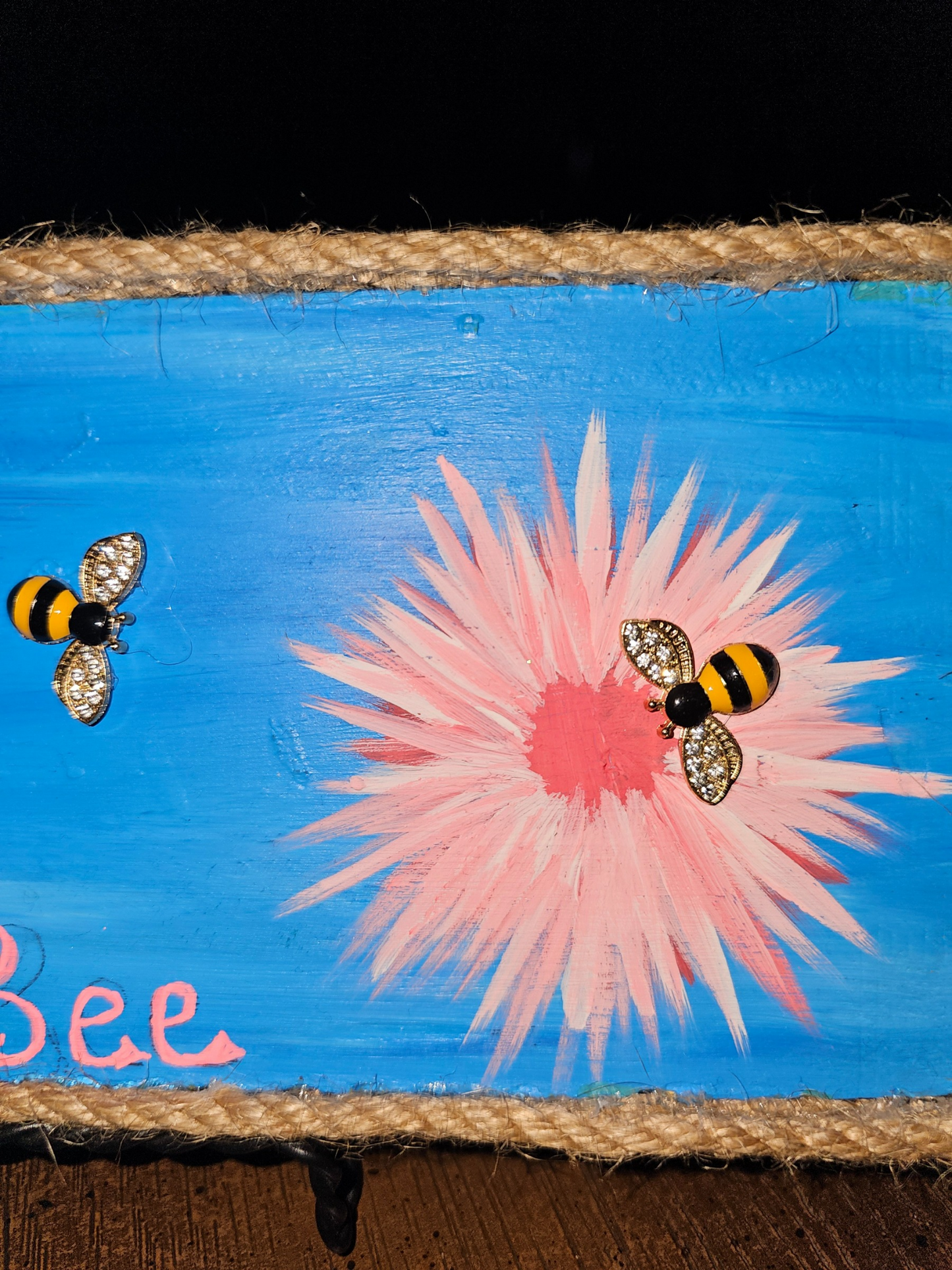 Hey Just Bee Repurposed Art-Pink on Blue