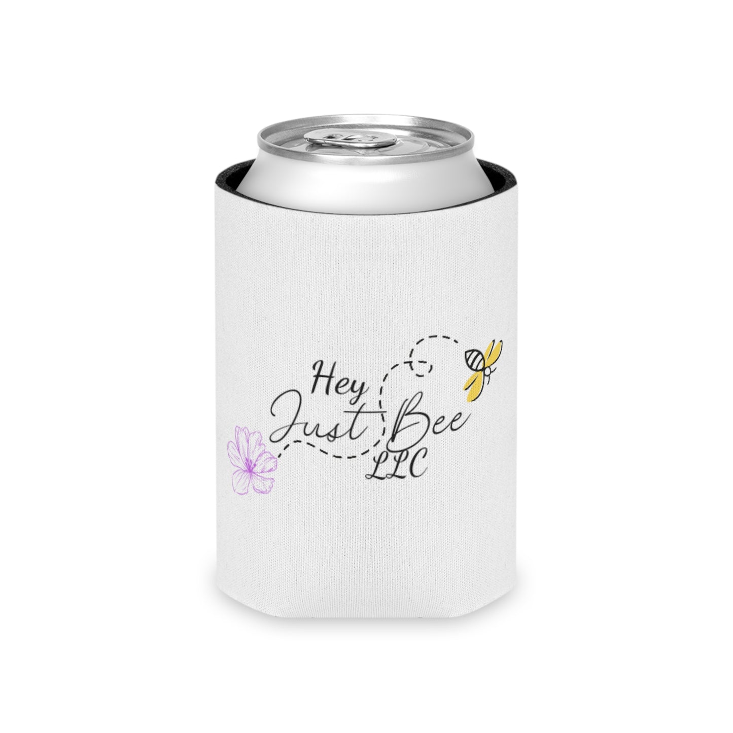 Hey Just Bee Logo Can Cooler- white