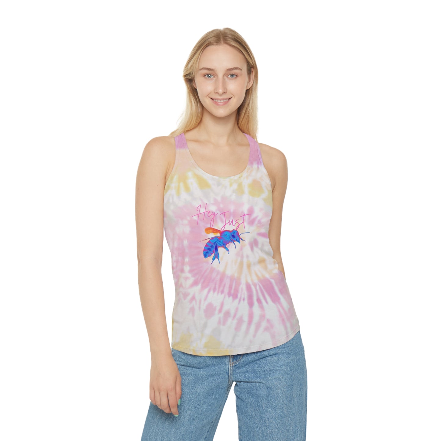 Hey Just Bee(Neon)Tye Dye Racerback Tank Top