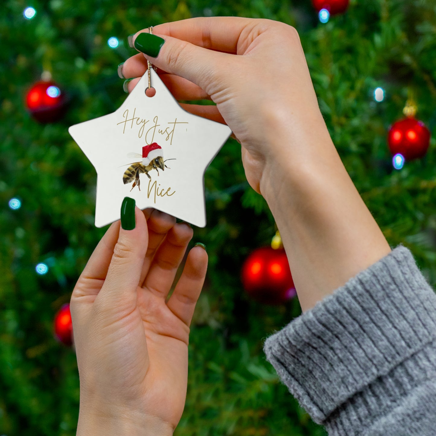 Hey Just Bee Nice Ceramic Ornament, Star Shape