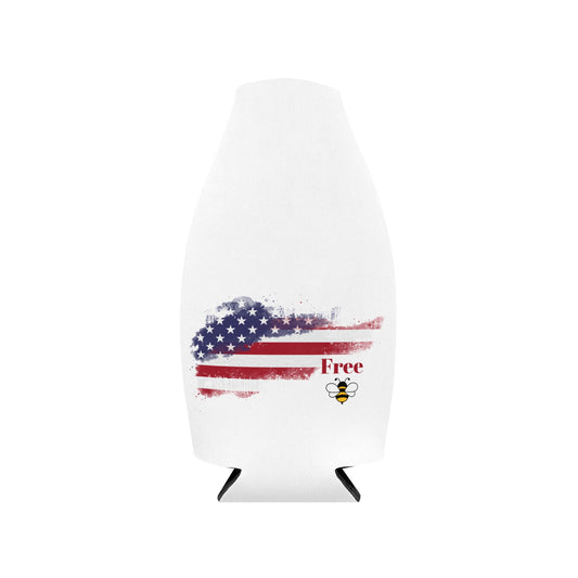 'Free Bee Free' Zip-Up Bottle Cooler Sleeve — Patriotic Insulated Beverage Koozie