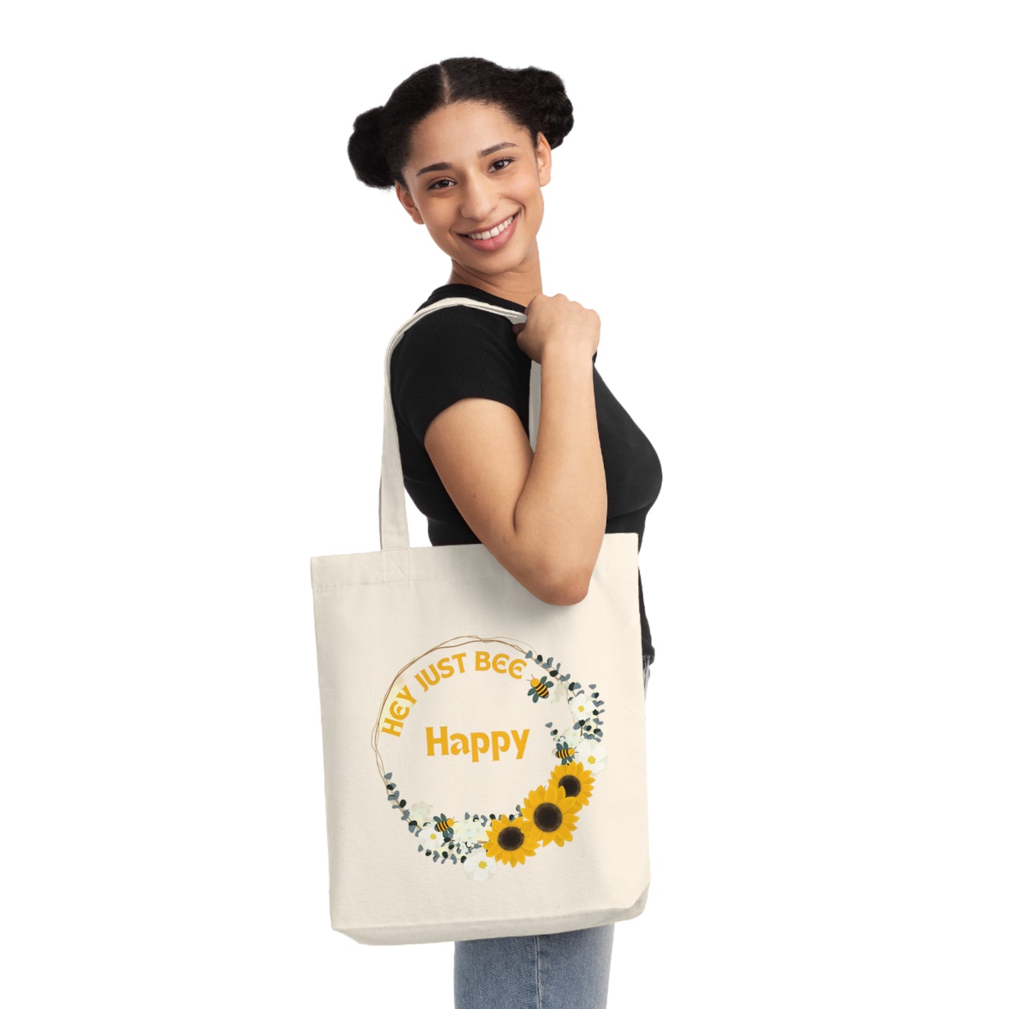 Hey Just Bee Happy Eco-Friendly Woven Tote Bag